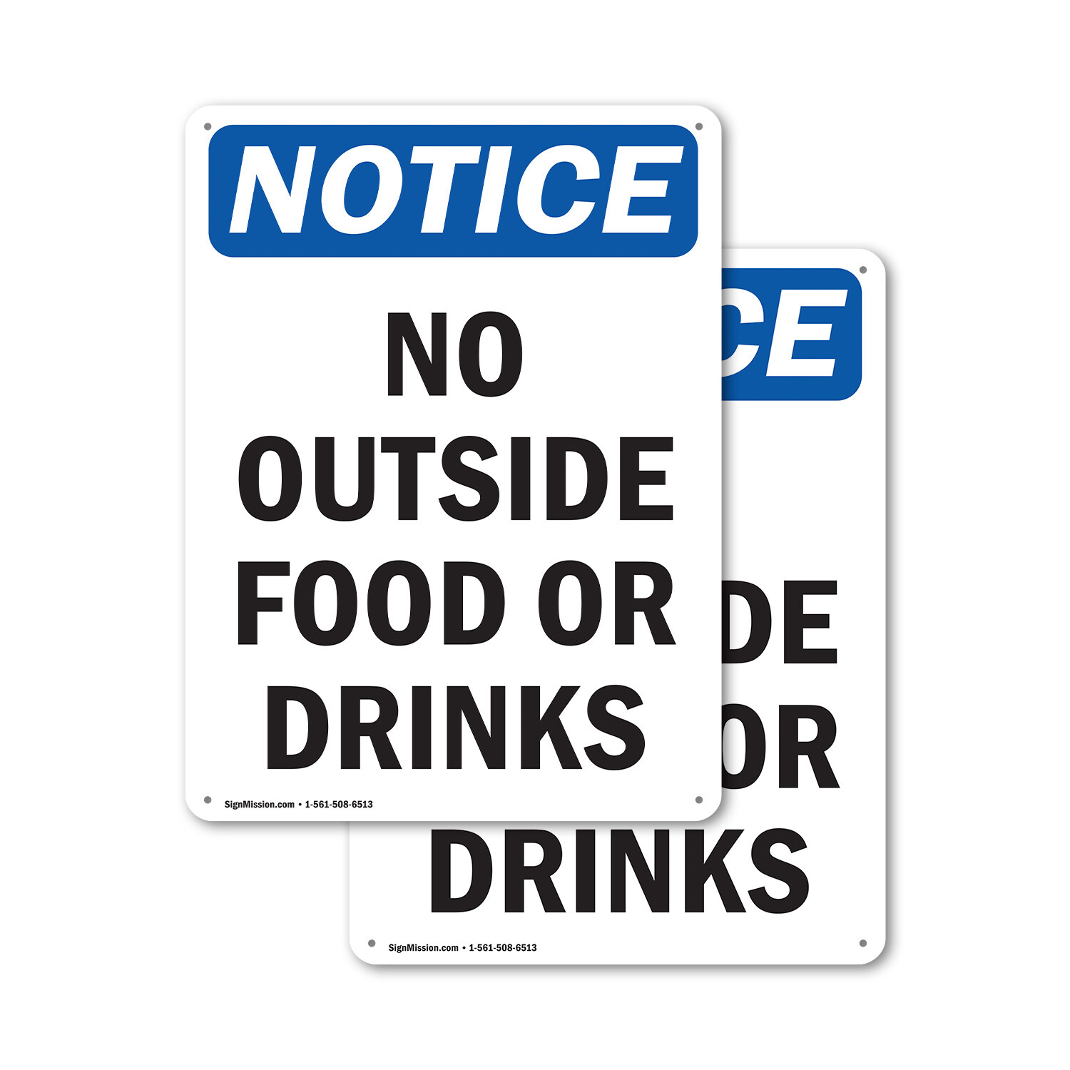 (2 Pack) No Outside Food Or Drinks OSHA Notice Sign Decal Metal Plastic