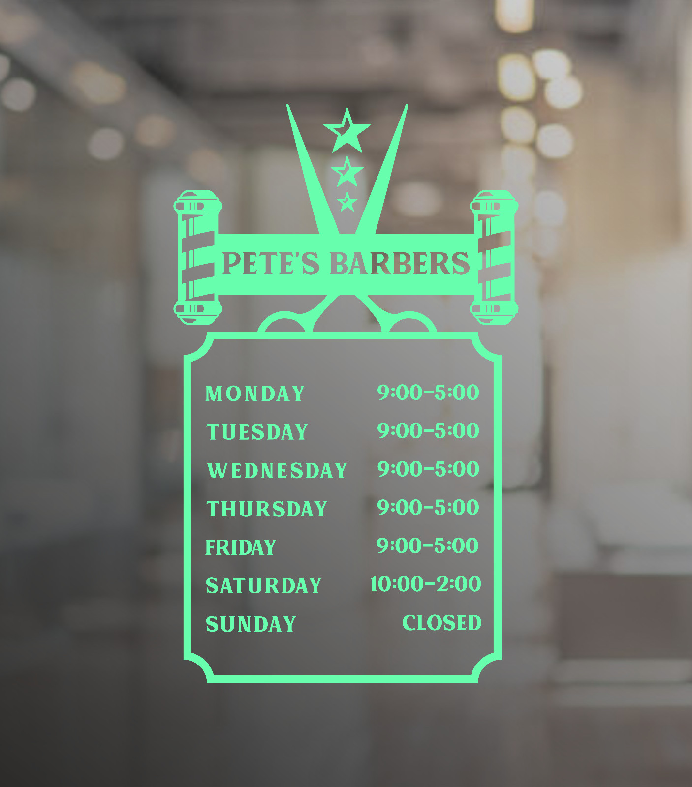 Barber Shop Opening Times Custom Personalised Custom Window Wall Sign Sticker