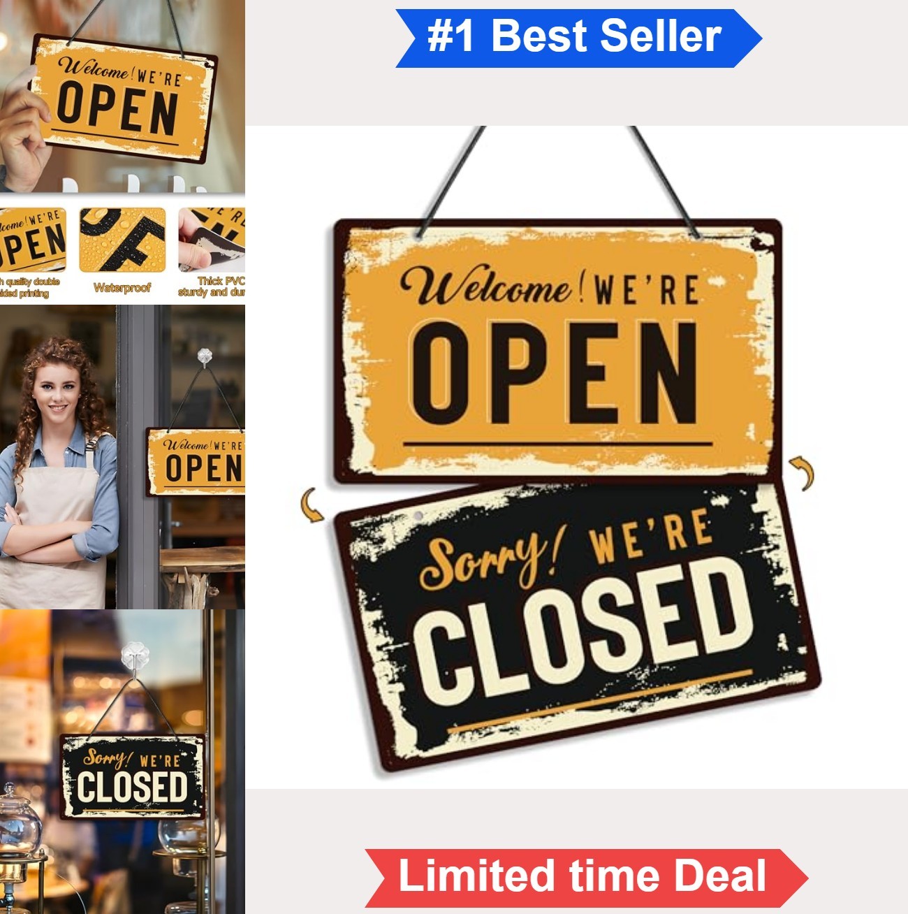 Open Closed Sign 10×5.9 Inch Waterproof PVC Double Sided Hanging Store Retail
