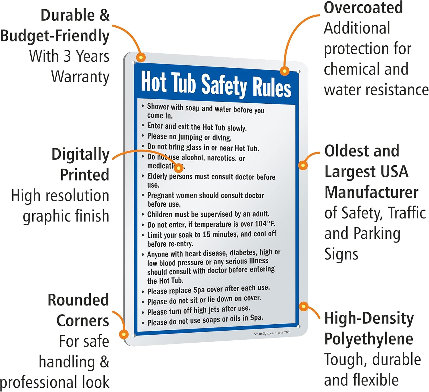 -S-4896-Pl « Hot Tub Safety Rules » Sign | 10&Prime; X 14&Prime; Plastic – Black/Blue on White