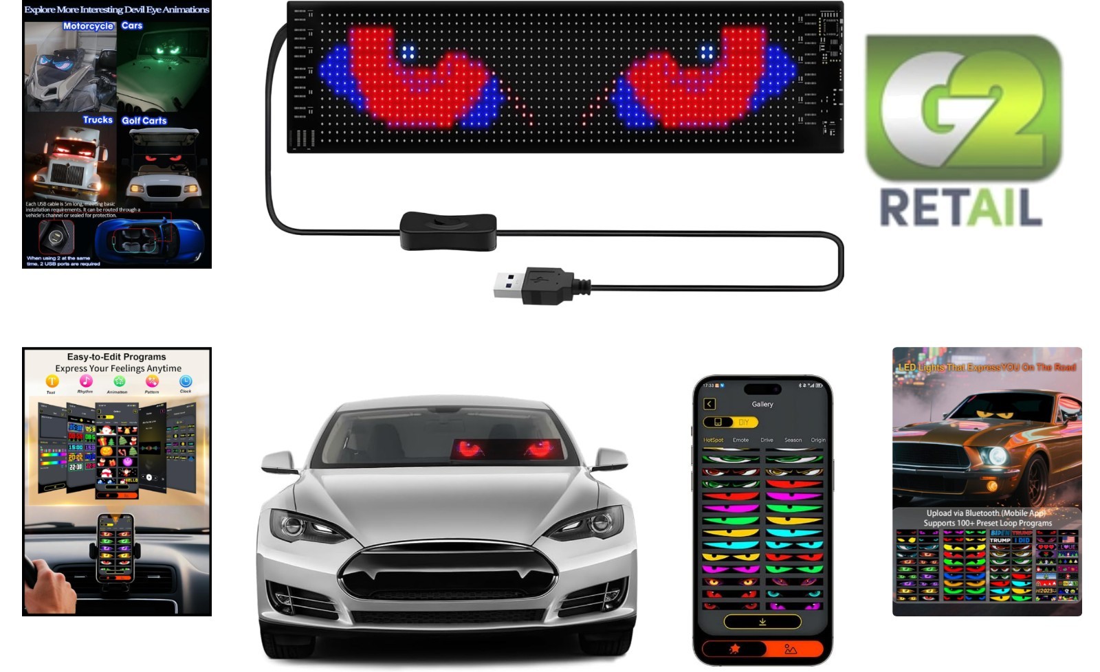 14 »x4 » Waterproof LED Custom Animation Eyes for Cars & Trucks – Remote Control