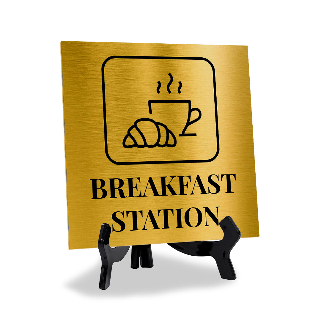 Breakfast Station 5&Prime;x 5&Prime; Square Table Sign With Acrylic Easel