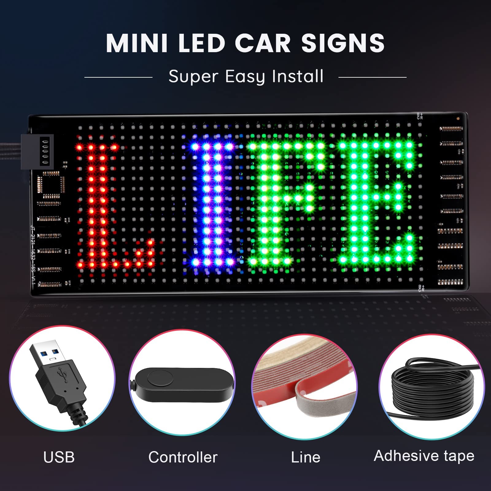 Mini LED Car Signs, 6.7 »x2.76 » Flexible USB 5V LED Digital Sign Bluetooth A…