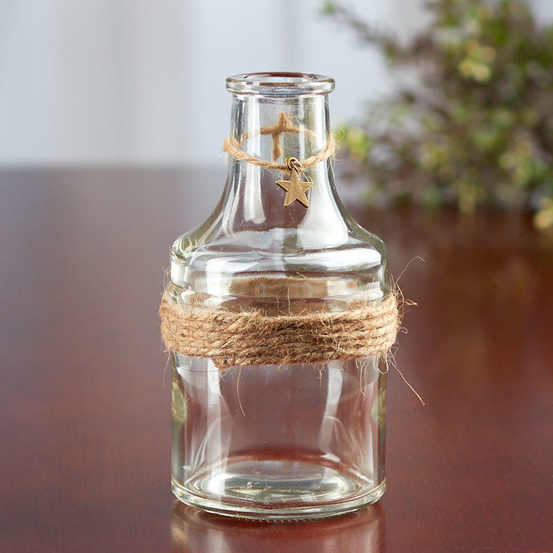 Jute and Star Embellished Glass Apothecary Bottle | 6 Pieces