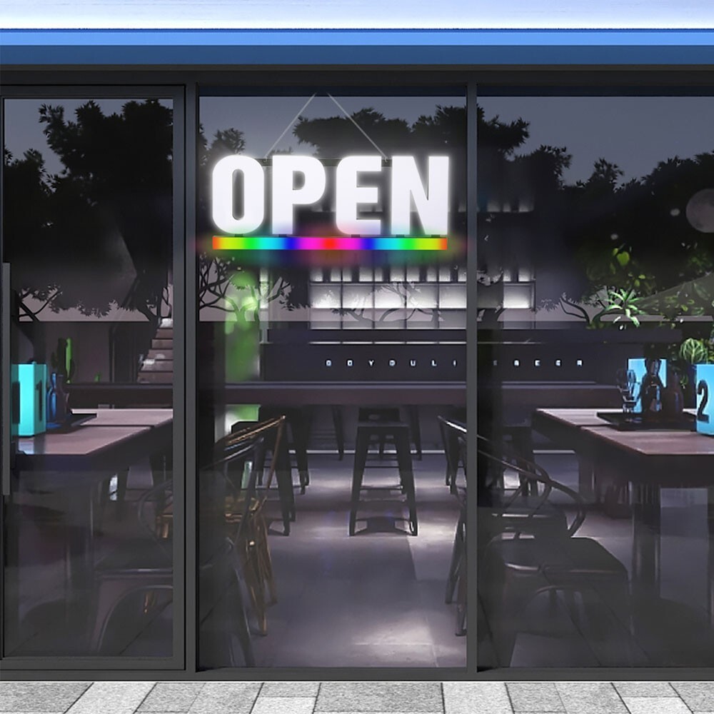 LED Open Sign RGB Underline 30×12 Bright White Frosted Lens Advertising Retail