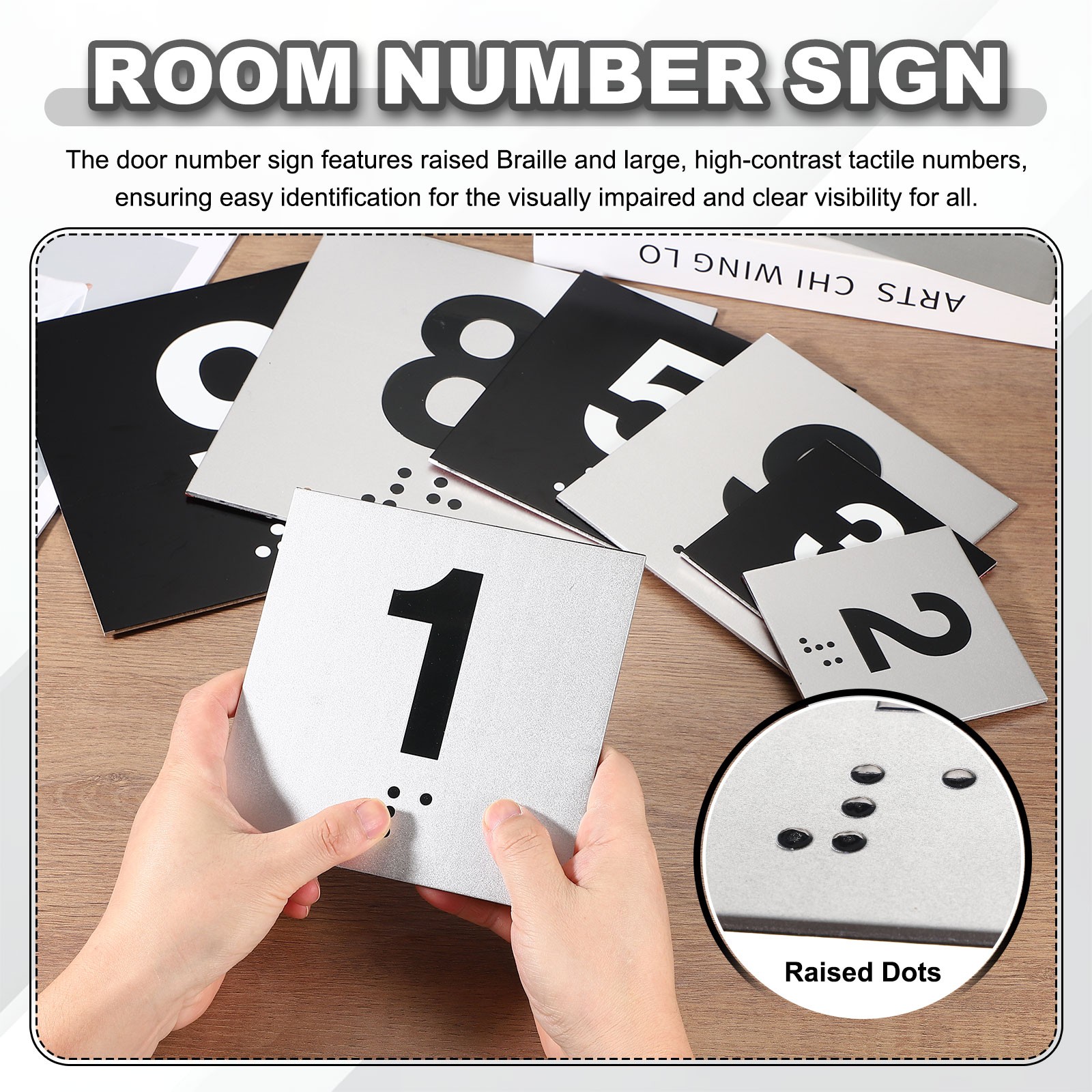 Exam Room Number Sign, 8&Prime; x 8&Prime; Number 4 Sign with Braille, White on Black