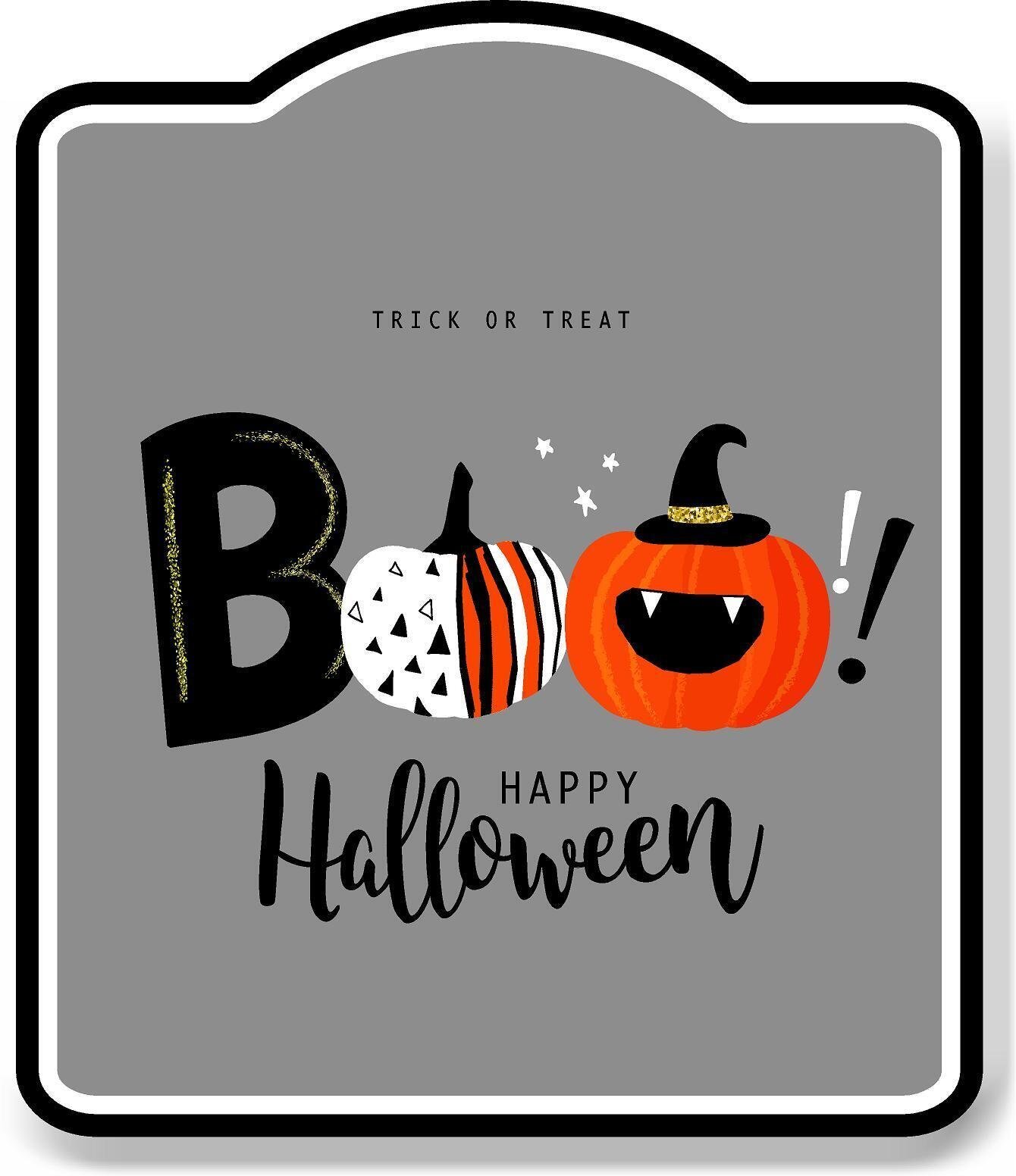 Boo Happy Halloween Modern Decor Gray BLACK Aluminum Composite Sign