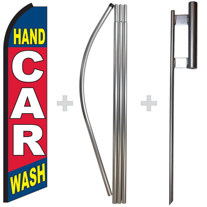 Hand Car Wash 15&prime; Tall Swooper Flag & Pole Kit Feather Super Banner