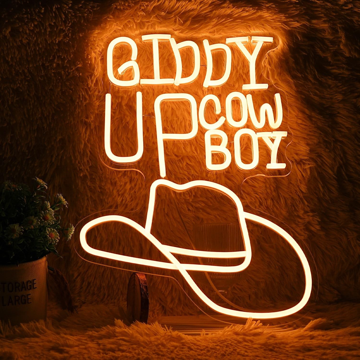 Giddy Up Neon Sign Dimmable Cowboy Neon Light For Wall Decor – Warm White LED…