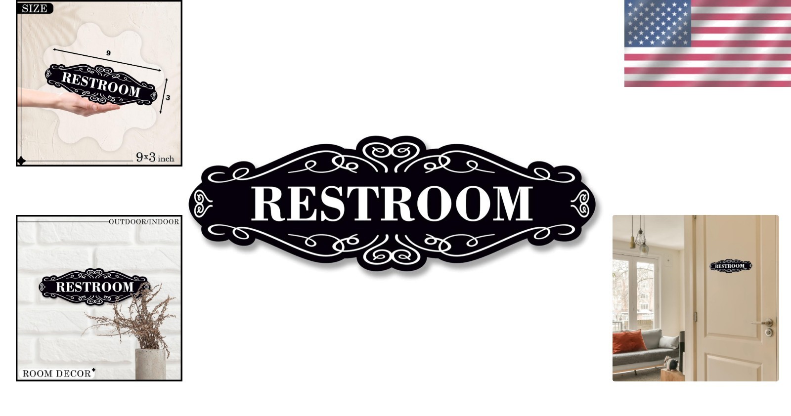Dibond 9×3 Inch Restroom Sign – Rustproof and Stylish for Instant Wall Placement