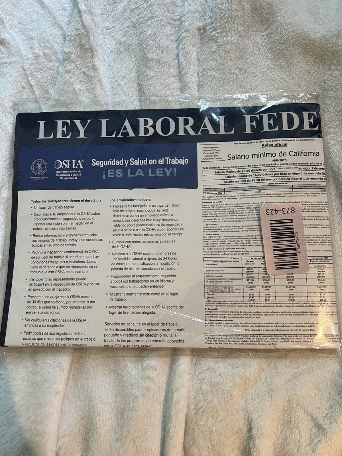 2025 California Labor Law Poster- State, Federal, OSHA Compliant (Eng & Spa)