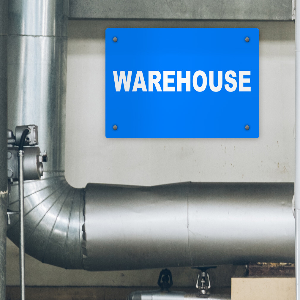 Horizontal Metal Sign Warehouse Business Blue Weatherproof Street Signage