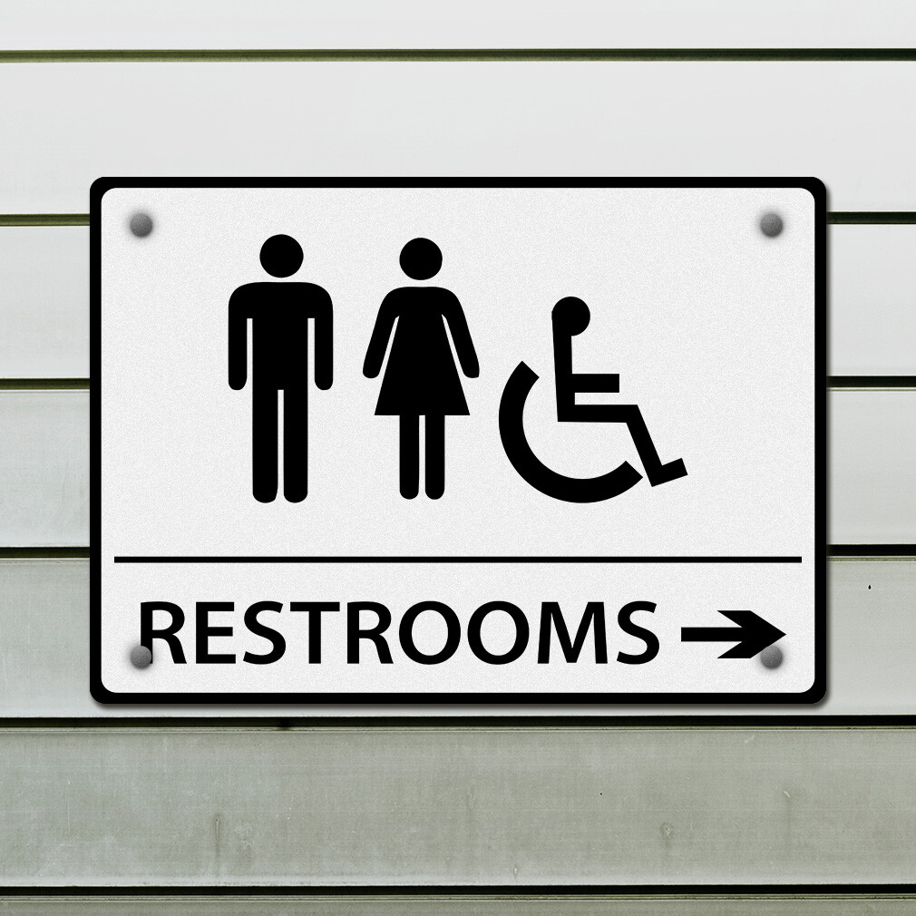 Horizontal Metal Sign Restrooms Right Directional Brushed Aluminum Left