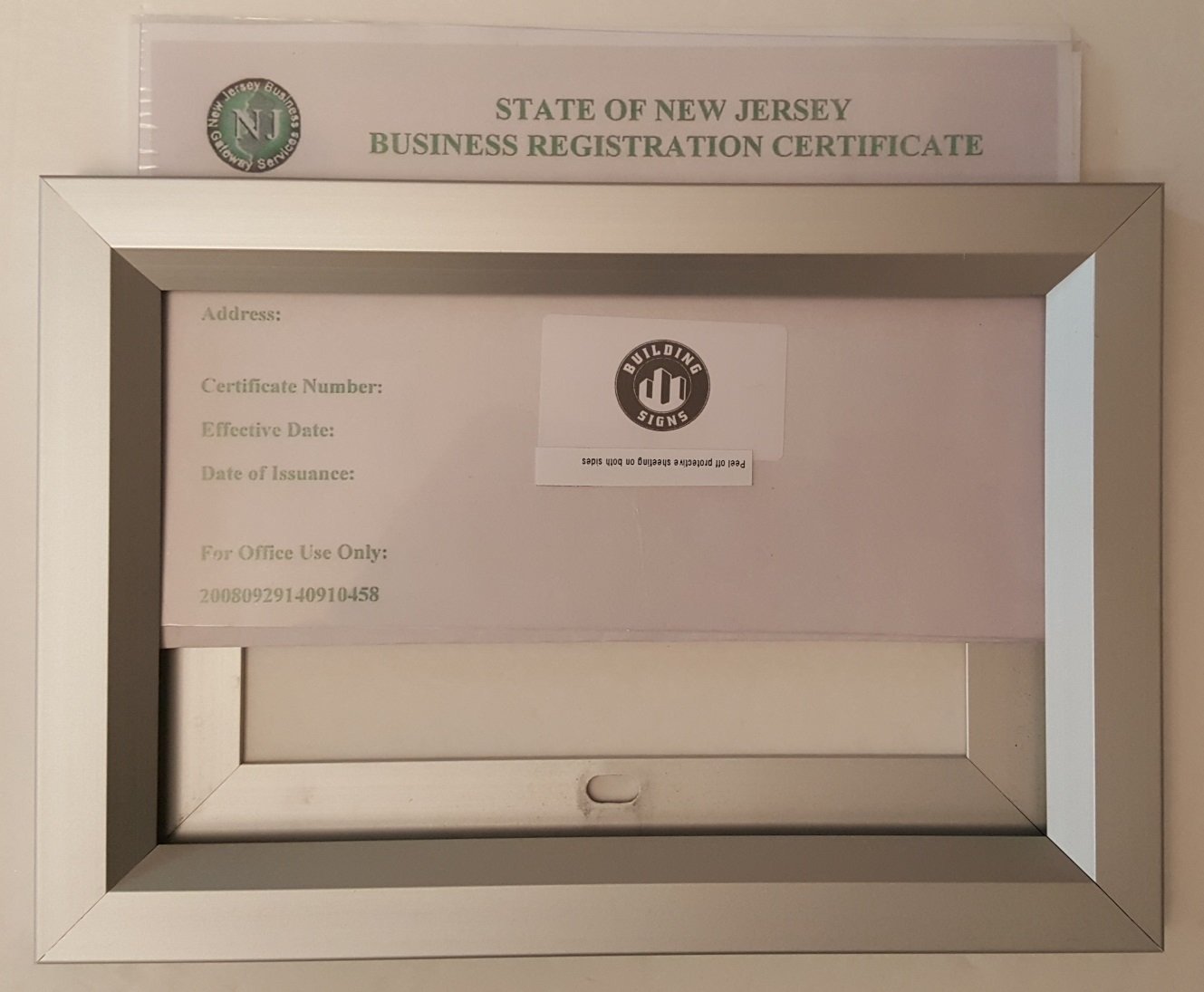 BUSINESS REGISTRATION CERTIFICATE 8.5 X 5.5 NJ ( Heavy Duty…REF24-1027