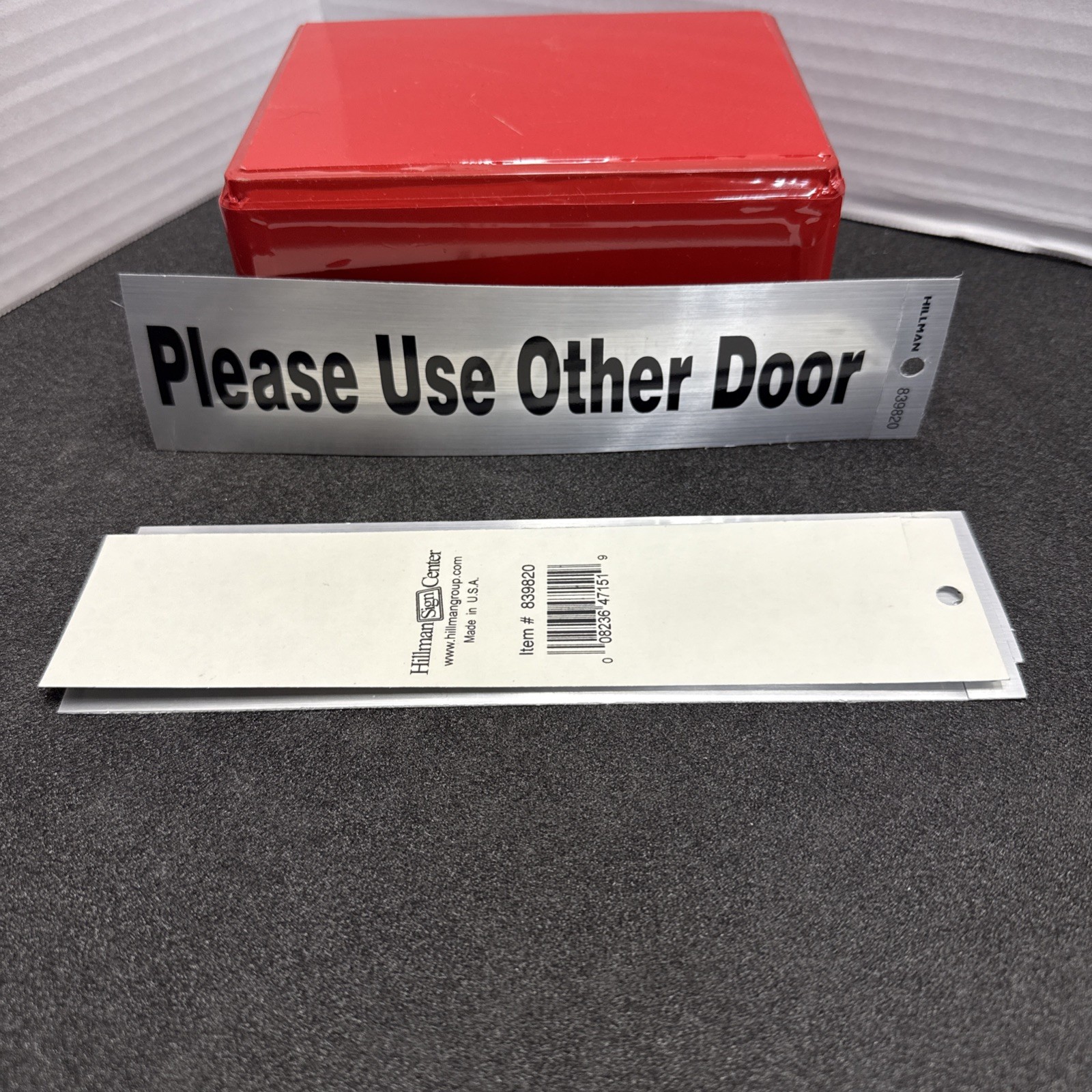 PLEASE USE OTHER DOOR DECAL 2” X 8” Hillman 839820 Brushed Aluminum Black Letter