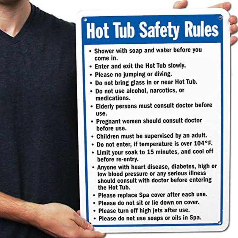 -S-4896-Pl « Hot Tub Safety Rules » Sign | 10&Prime; X 14&Prime; Plastic – Black/Blue on White