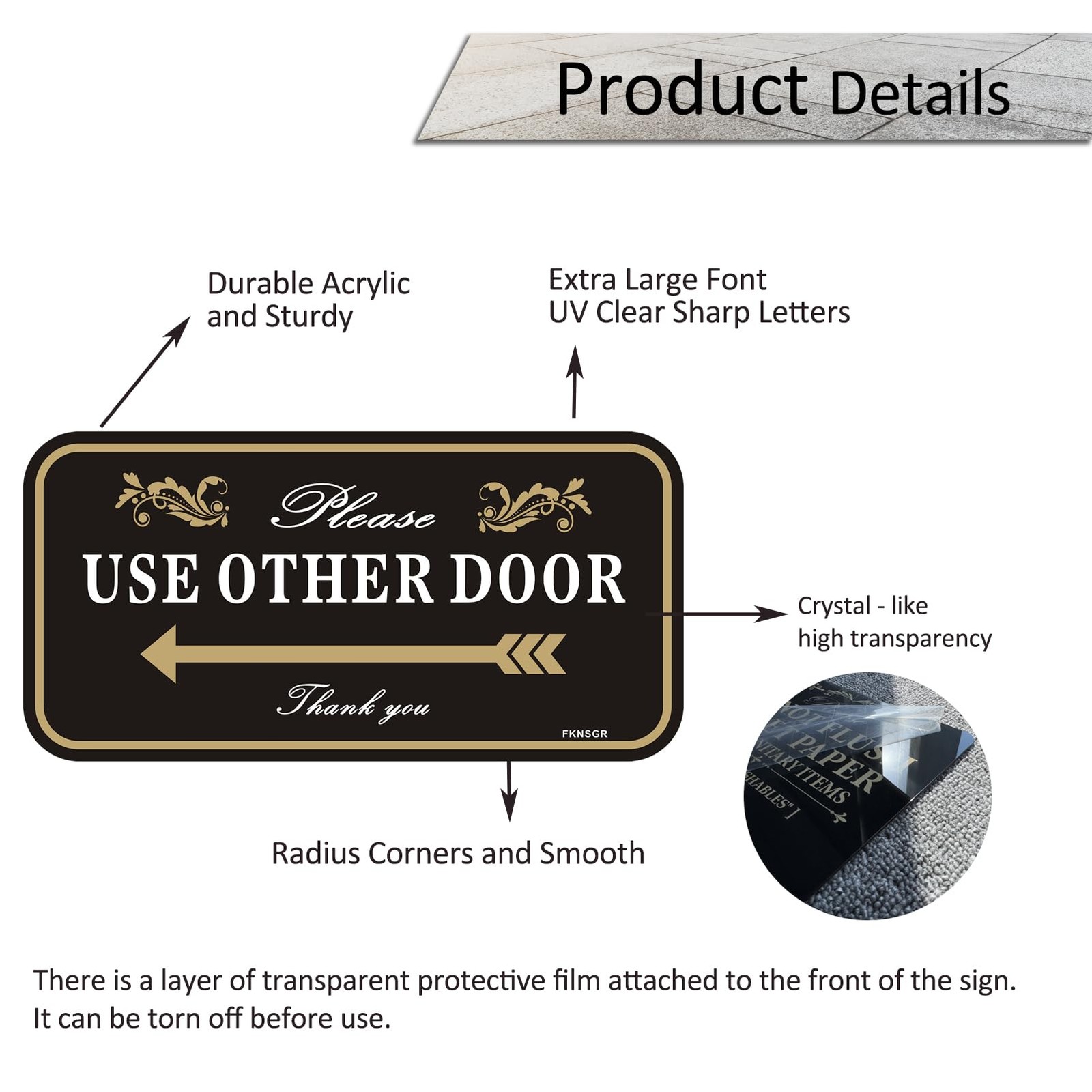 Please Use Other Door Self Adhesive Sign 12×6 Inch Acrylic UV Protected Fix