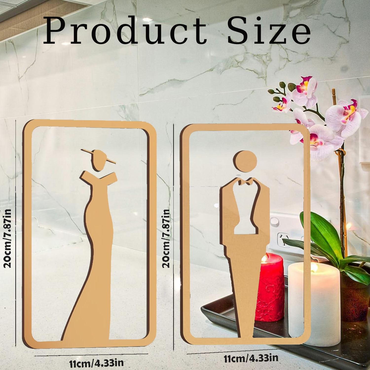 2 PCS Bathroom Gender Restroom Signs Double Sided Tape 7.8×4.3 Inch Markers