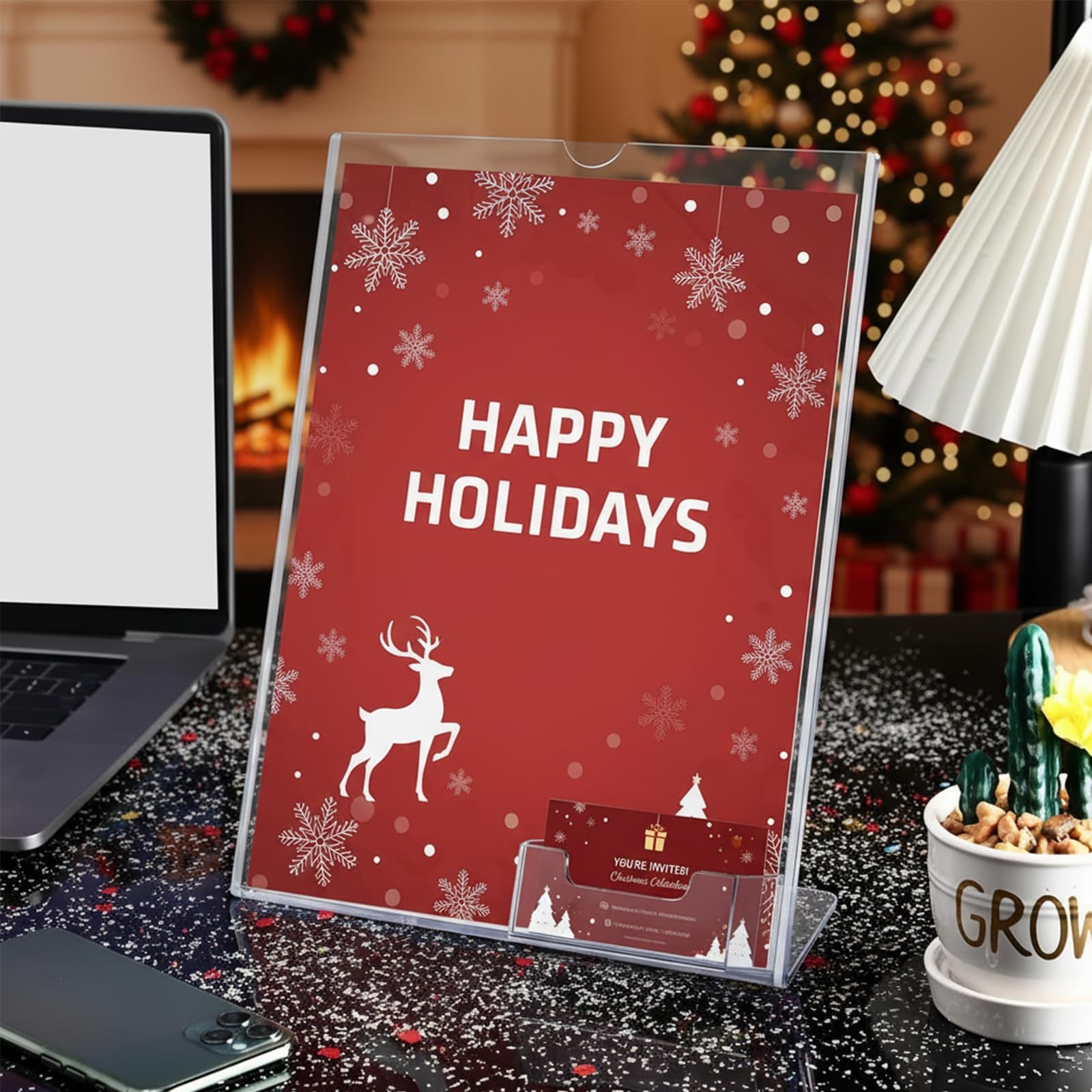 Vicenpal Acrylic Flyer Stand Sign Holder with Business Card transparent
