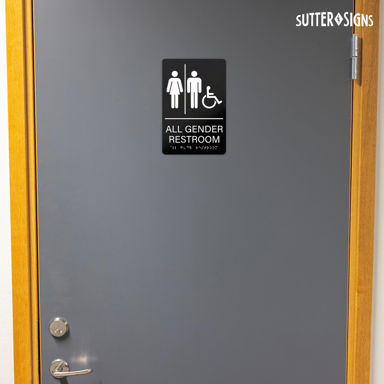 All Gender Restroom Sign 6×9 Inch Braille Gender Neutral Accessible Black/White