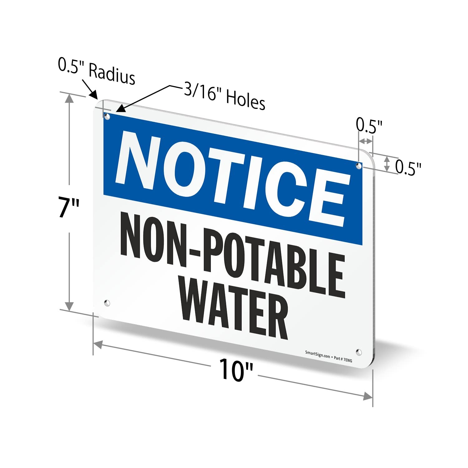 Notice NonPotable Water Sign 7×10 Inch Aluminum Black/Blue S2833AL10