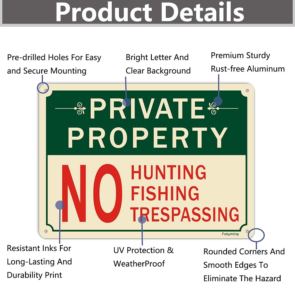2 Pack Private Property No Hunting No Fishing No Trespassing Signs 10 x 7 Inc…