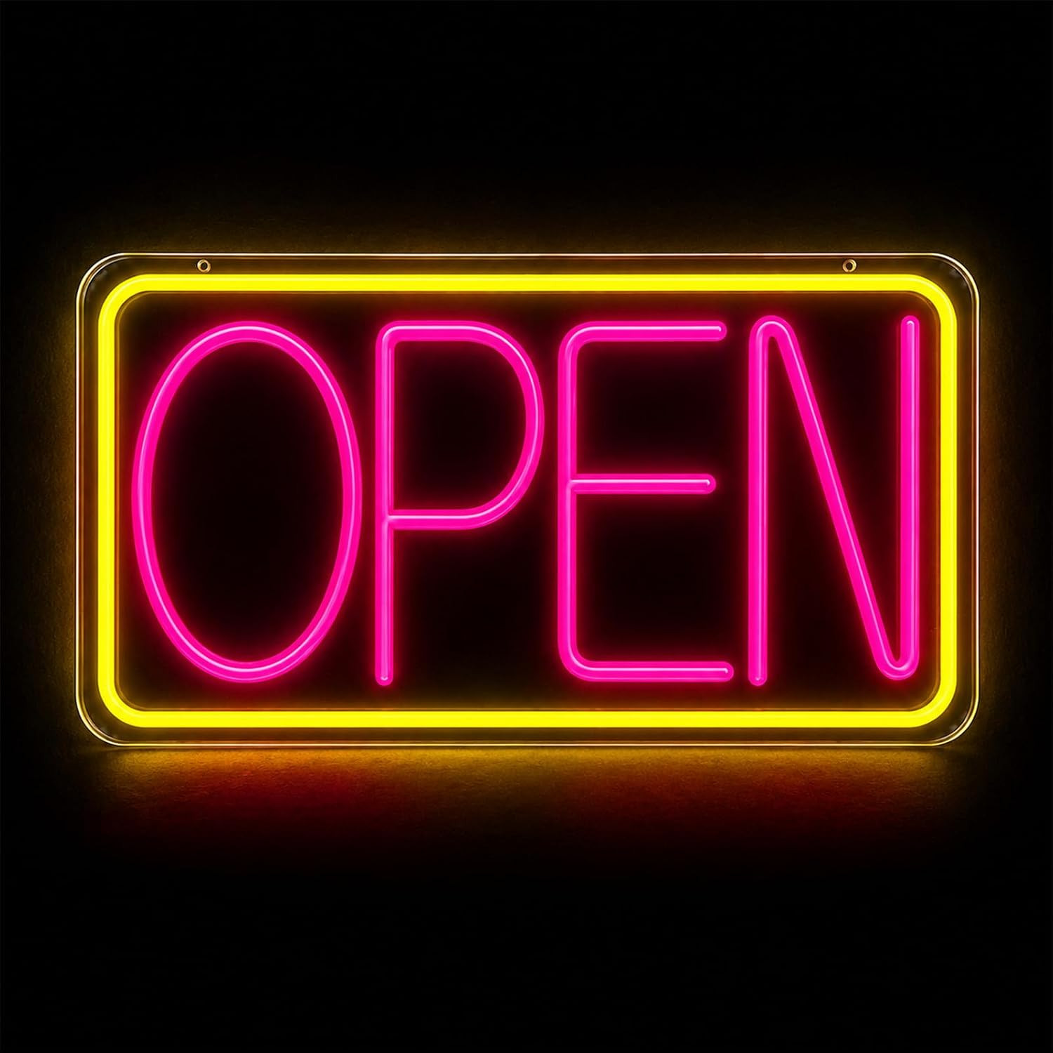 LED Open Sign Neon Light 17&Prime; X 9.3&Prime; for Business Window Yellow + Rose Red