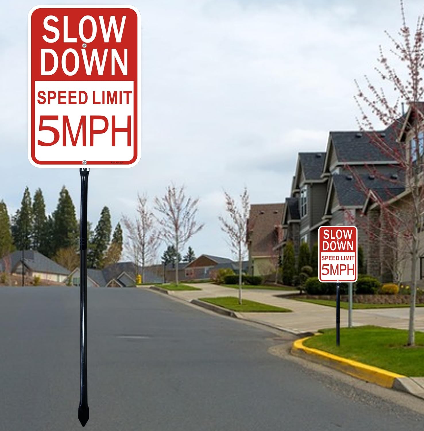 1-Pack 14×10 Inch &lsquo;Slow Down 5 MPH&rsquo; Sign with 36 Inches Metal Stake Reflective