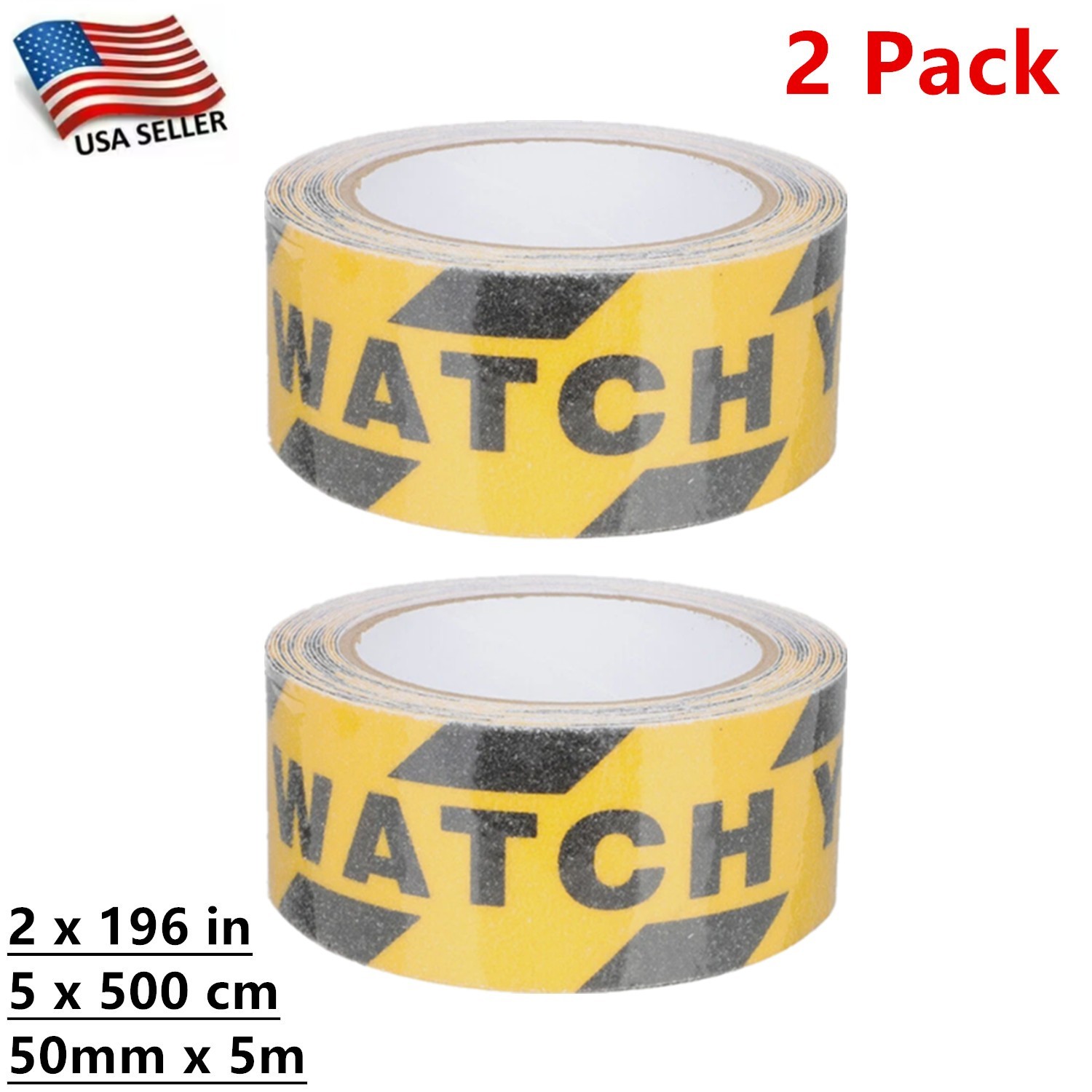 2 Pack Watch Your Step Sign Anti-slip Warning Sticker Adhesive Warning Tape Roll