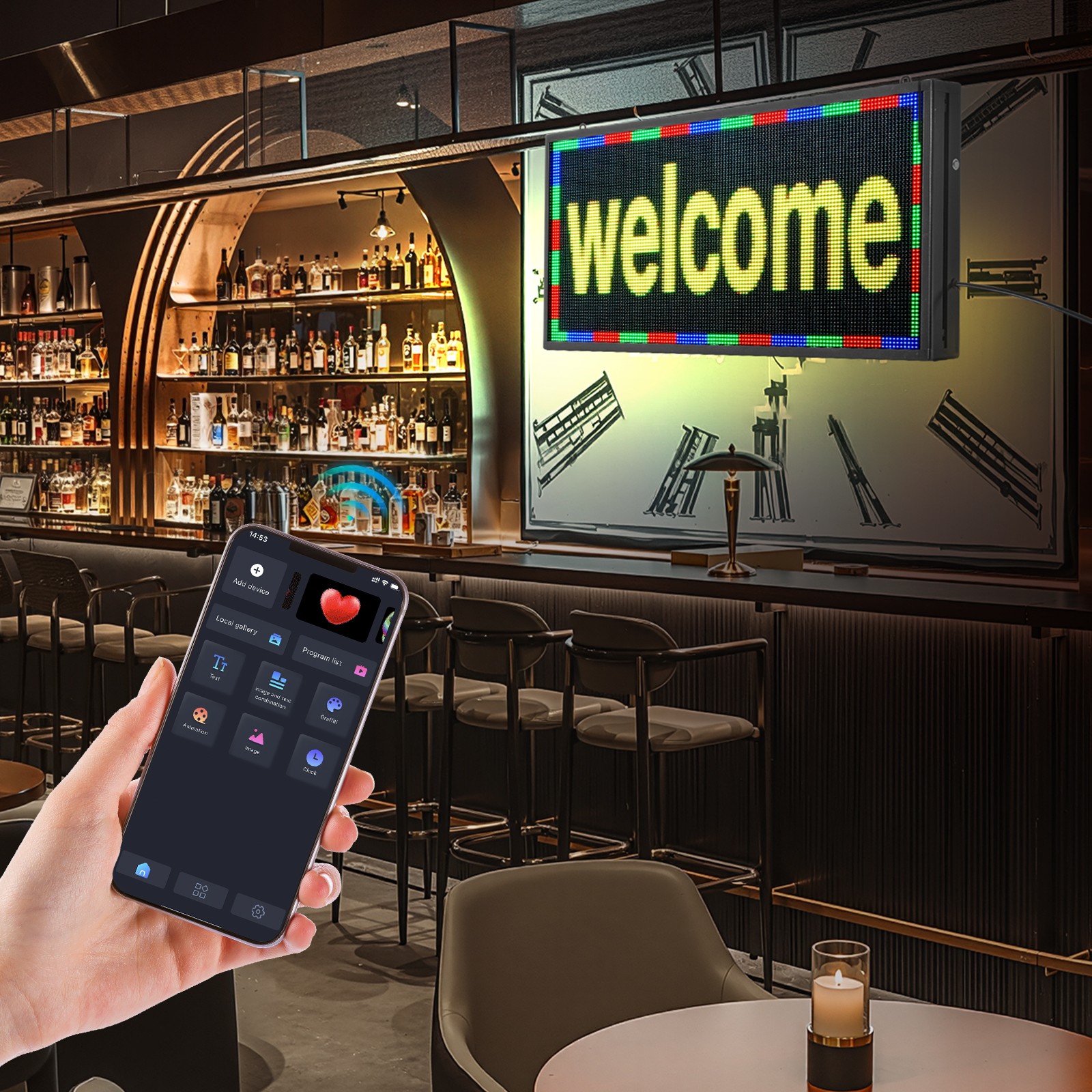 Uimoso 27×14 in Programmable LED Display Board with Scrolling Full-Color Text