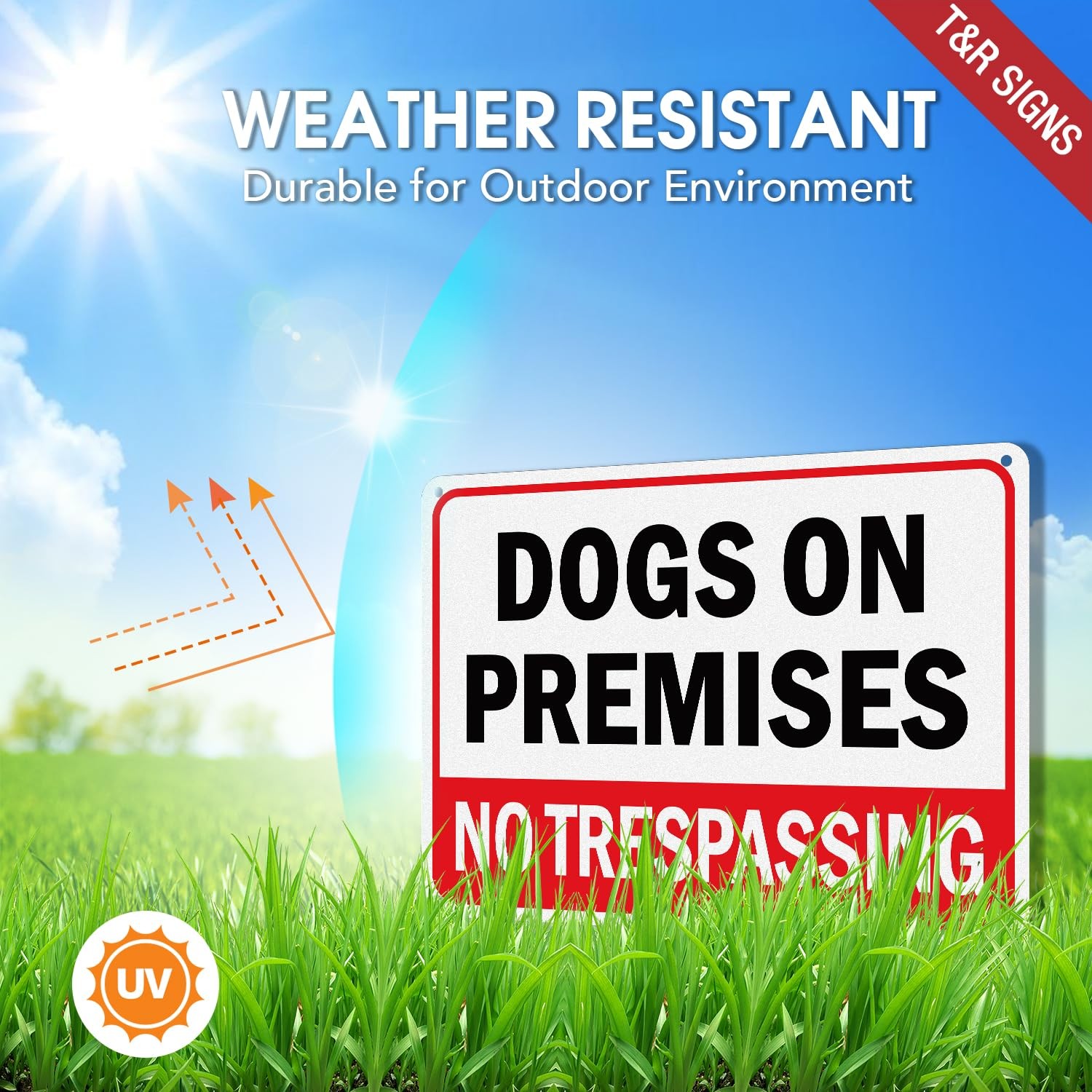 Dogs On Premises No Trespassing Sign – 2 Pack – 10 x 7 Inches Rust .040 Alumi…
