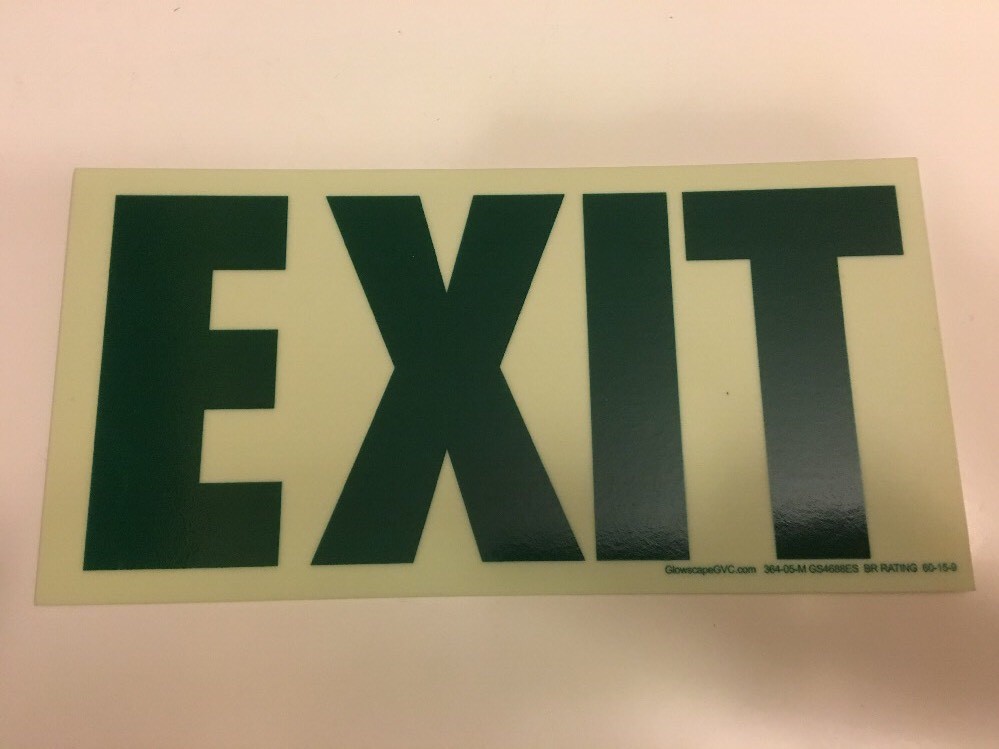 PHOTOLUMINES EXIT DOOR EGRESS SIGN. ALUMINUM 4 3/4 -9 1/2” GS4688ES GLOWSCAPE