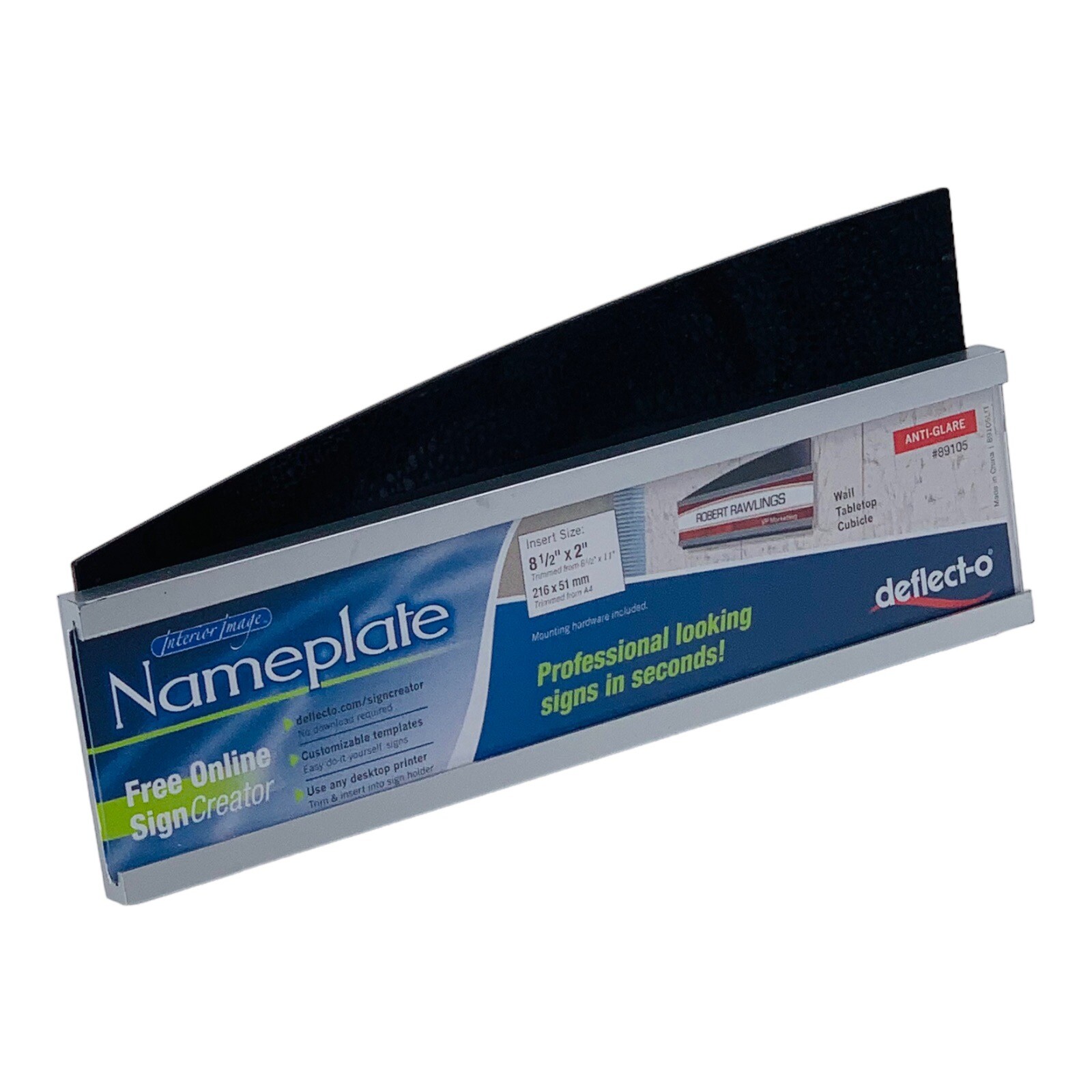 Nameplate Sign Deflect-O Interior Image Nameplate Holder 8.5&Prime; x 2&Prime; Insert *READ*