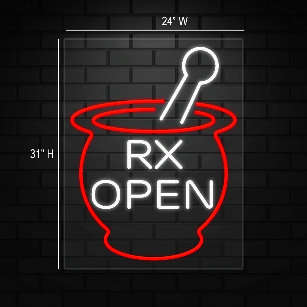 RX Open Sign for Business Displays | LED Flex Neon | 24&Prime;W x 31&Prime;H x 1&Prime;D