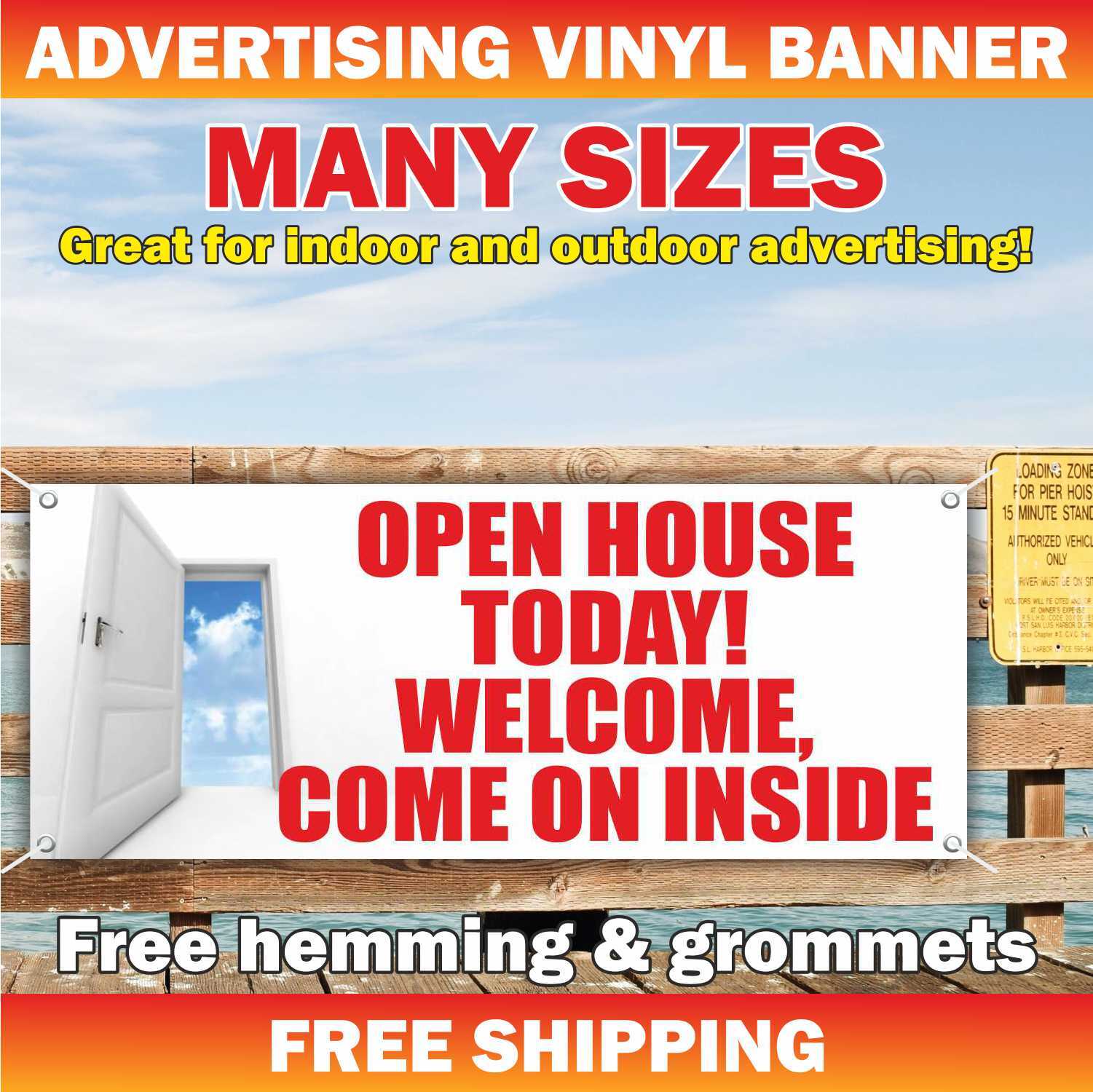 OPEN HOUSE TODAY Advertising Banner Vinyl Mesh Sign Welcome Sale COME ON INSIDE