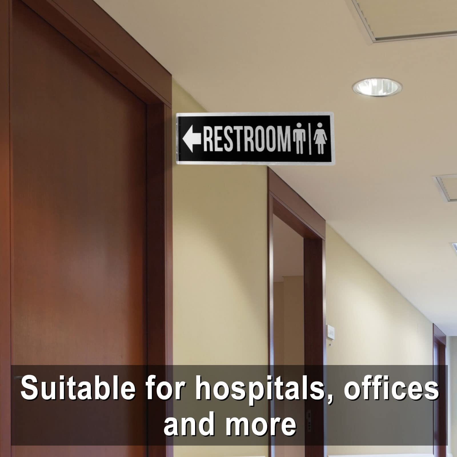 2 Pack 12x4Inch Double Sided Metal Restroom Sign for Business Bathroom Door Sign