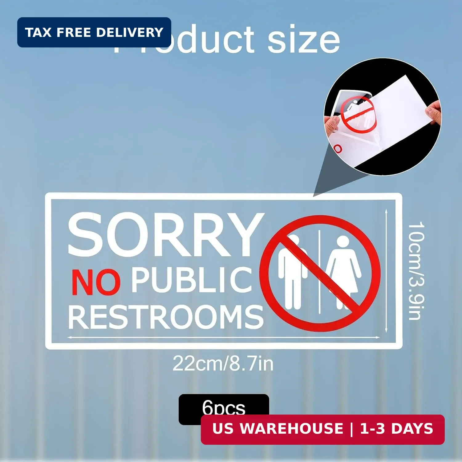 6Pcs No Public Restroom Signs, 8.66×3.94 Inch Self Adhesive Waterproof Restroom