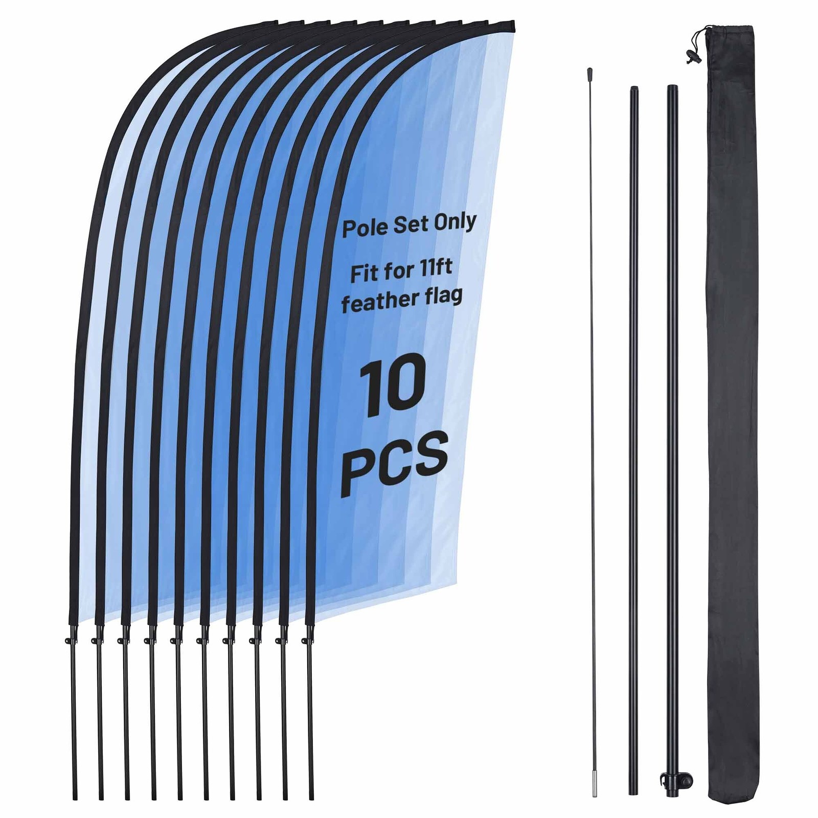 InstaHibit 10 Pack 11ft Feather Flag Pole Kit for Business Advertising Flags