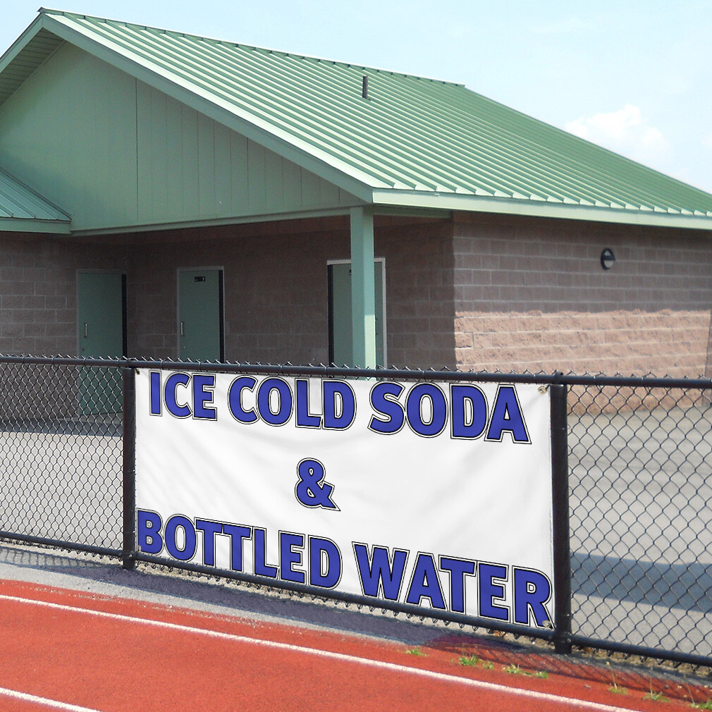 Vinyl Banner Multiple Sizes Ice Cold Soda &Bottled Water Restaurant Cafe Outdoor