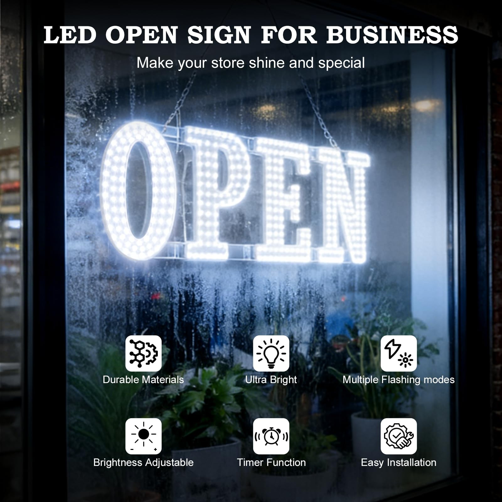Open Sign for Business 30&Prime;X10&Prime; with Timer and Remote Control, 10 Flashing Modes
