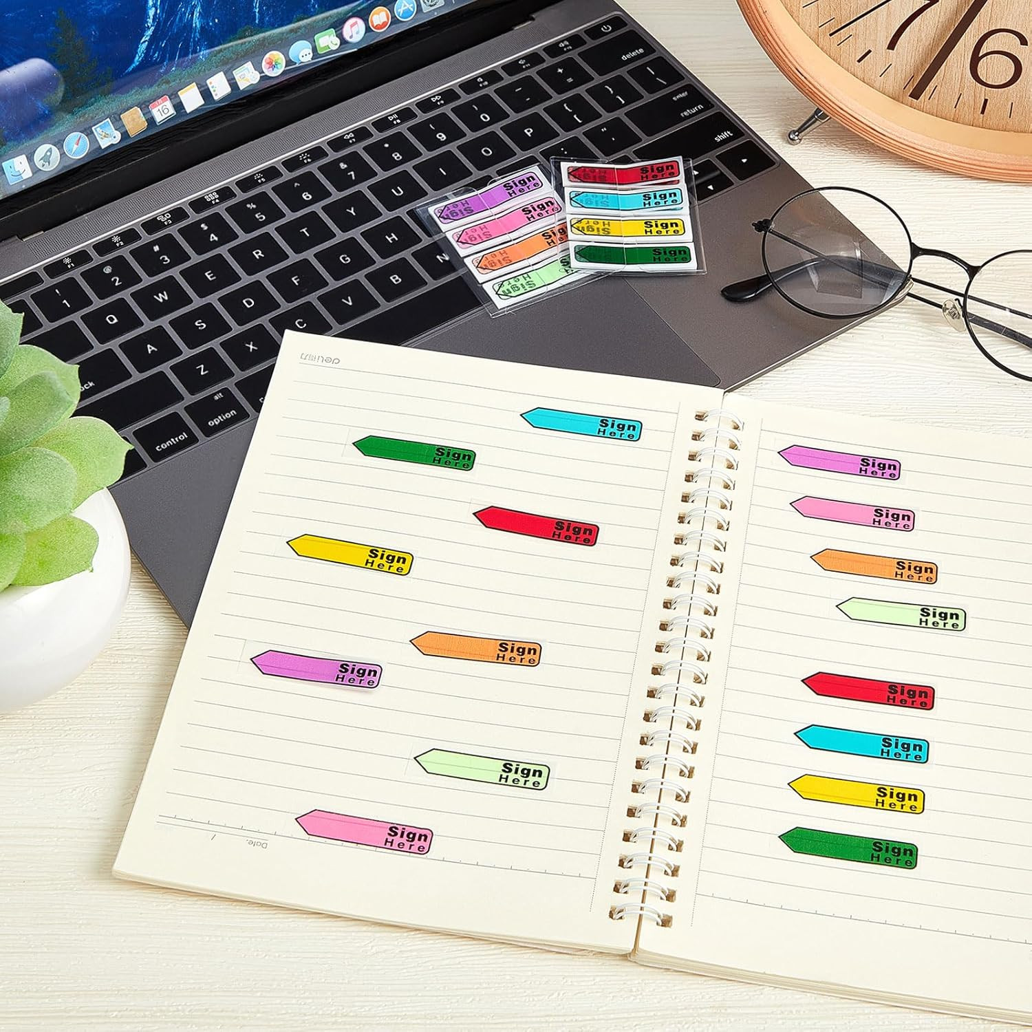 1200 Pcs Sign Here Tabs Colored Flag Stickers Self-Stick Notes 8 Colors with Dis