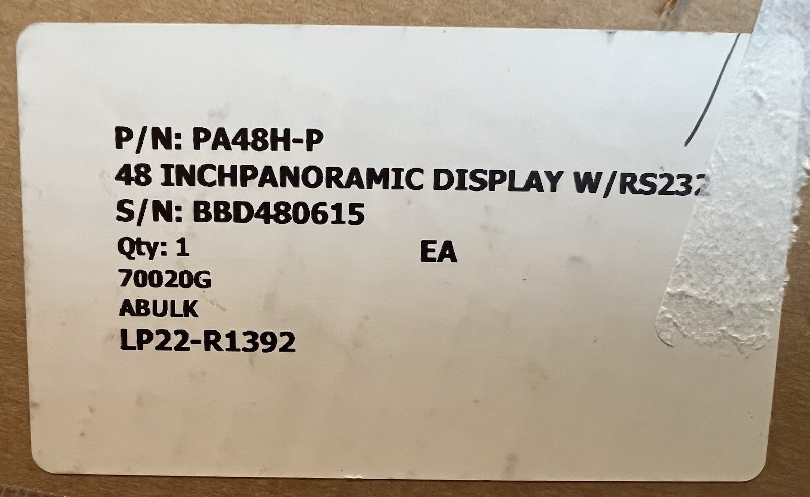 GPO 48” Panoramic Display W/RS232 Part # PA48H-P