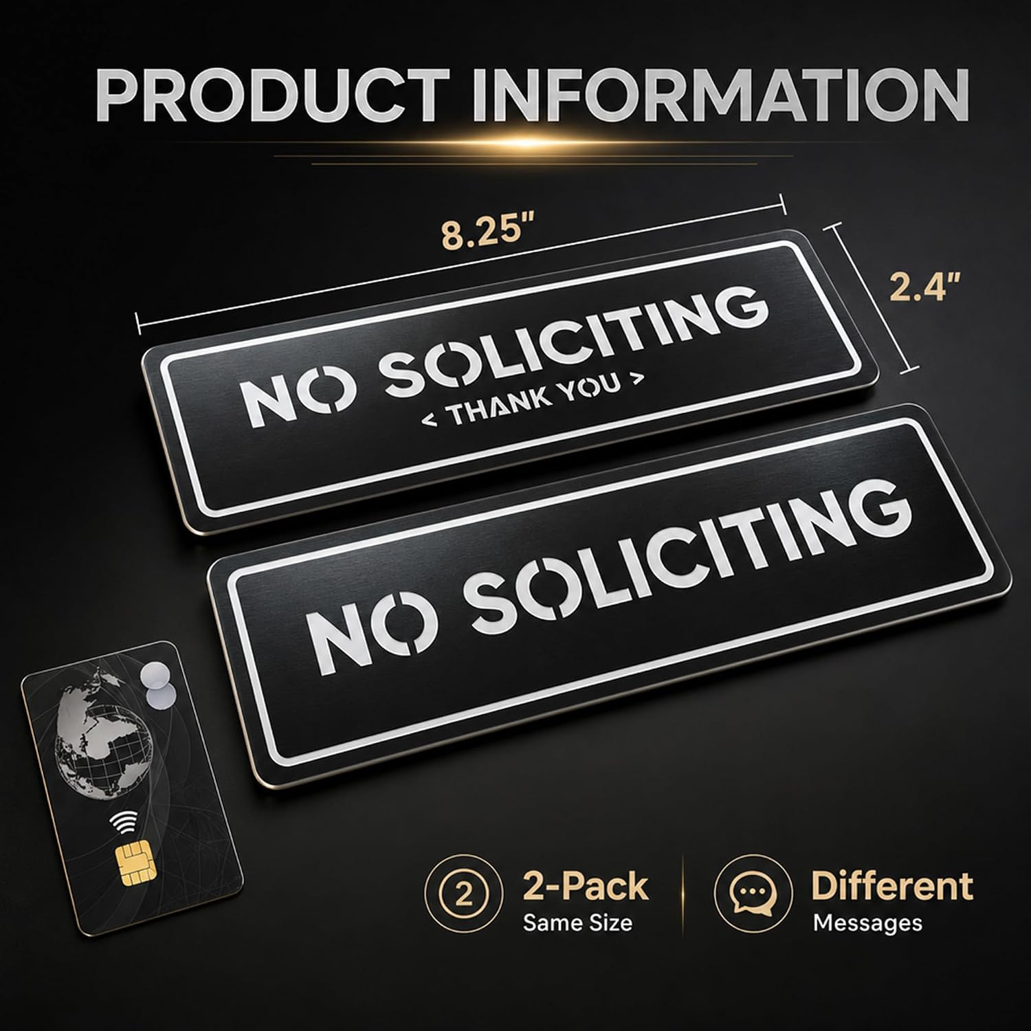 2-Pack No Soliciting Sign, Premium 304 Stainless Steel, 8.25X2.4&Prime;,Large | High-C