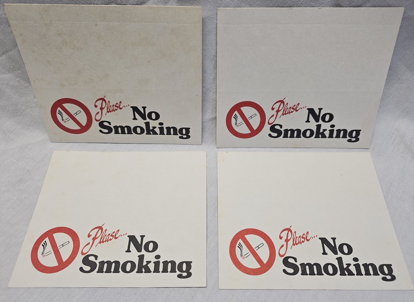 4 Vintage 4¼ » × 5¼ » Please No Smoking Foldable Sign Table Plaque Card Lot 1960&rsquo;s