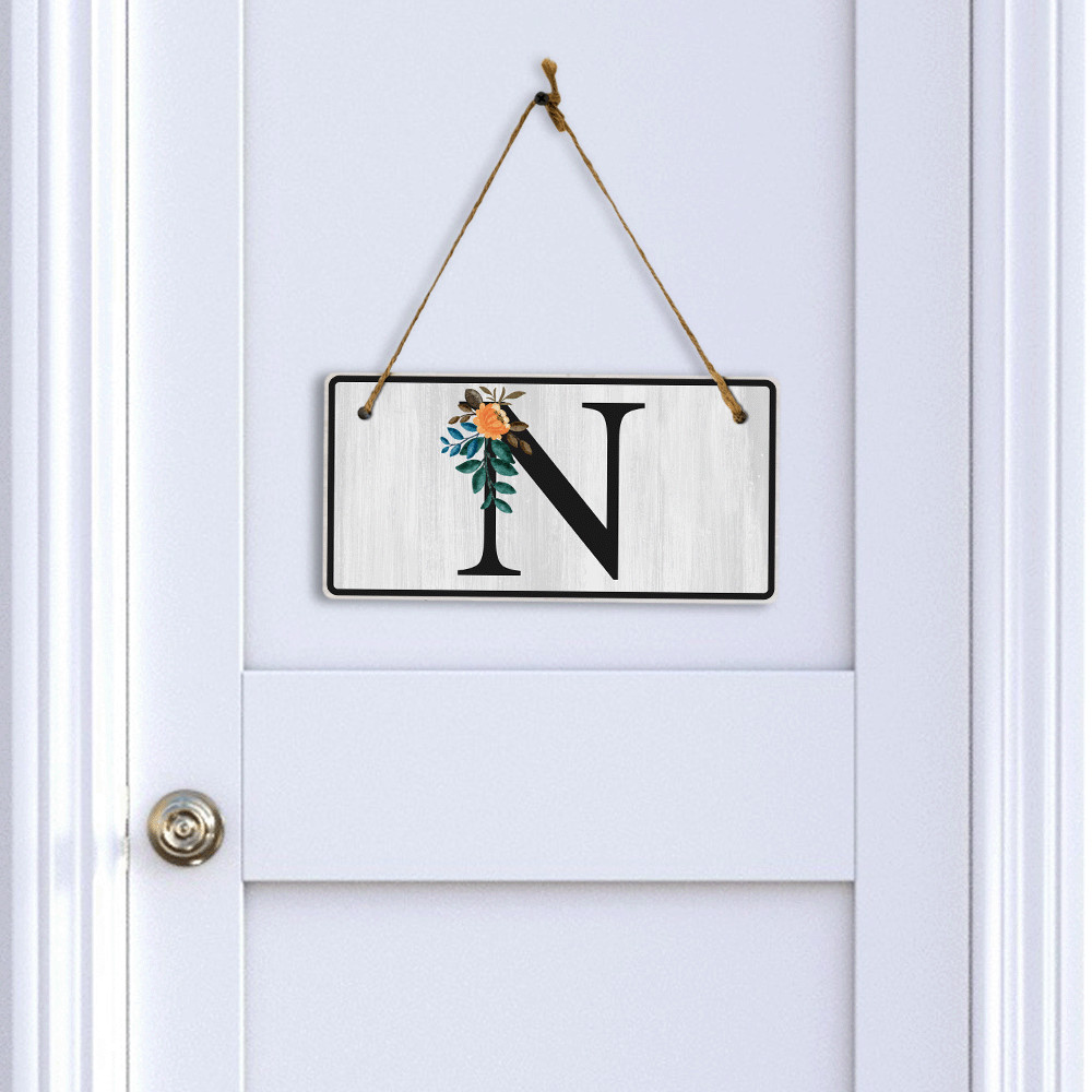 N Flower Decor 5×10 Hanging Wall or Door Sign | Alphabet Letter Room Decoration