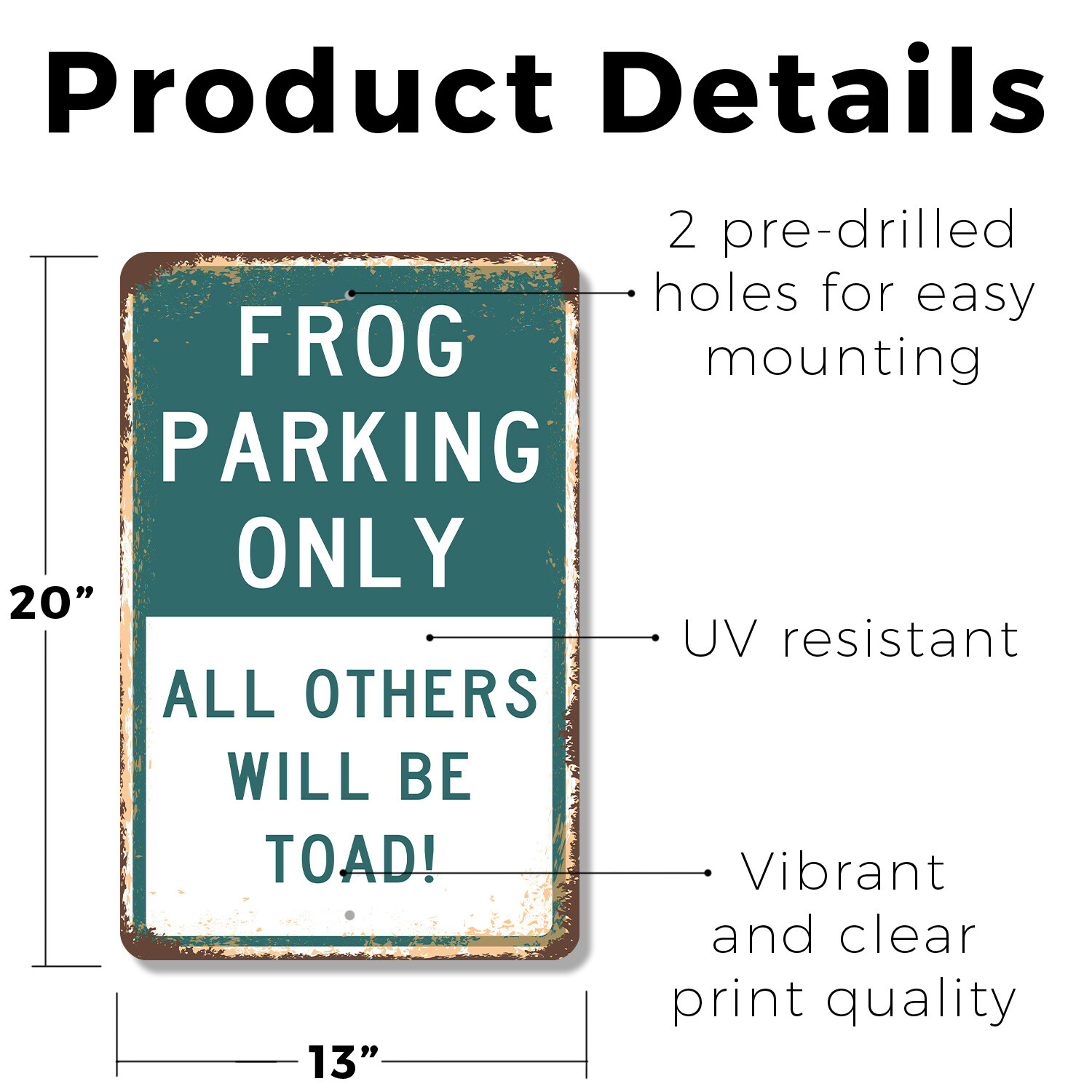 Frog Parking Only All Others Toad Novelty Sign Fun Gift Durable Weatherproof