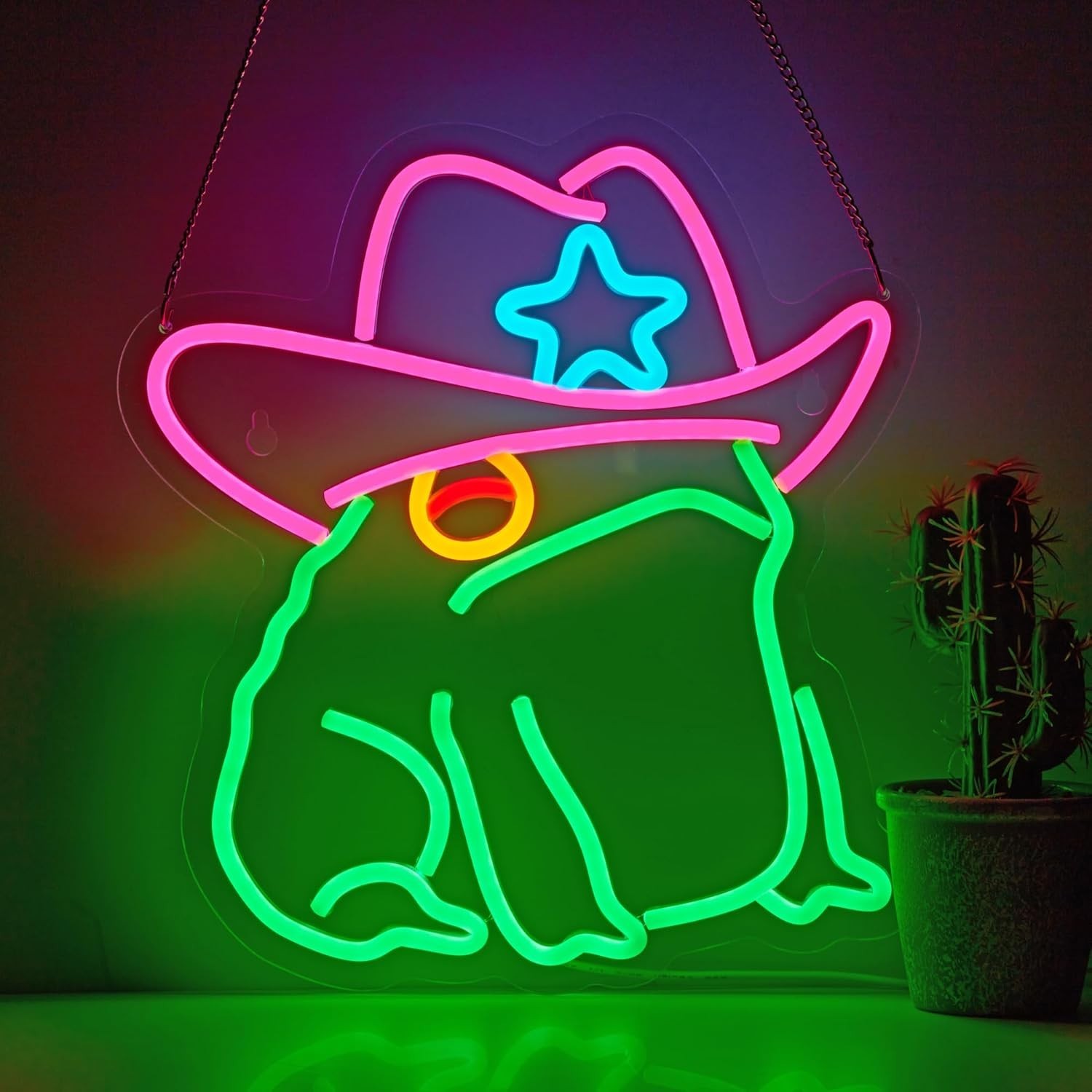 Cowboy Toad Neon Sign Frog Neon Light Cowboy LED USB Powered Dimmable Art Signs