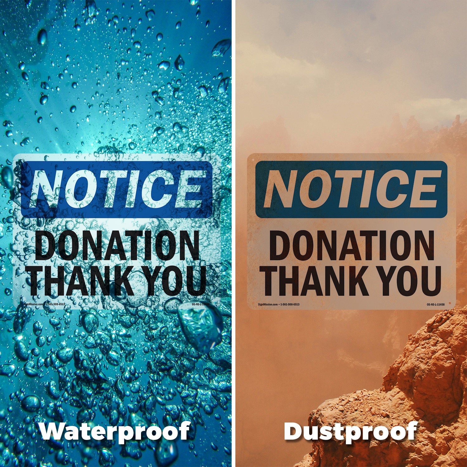 Donation Thank You OSHA Notice Sign Metal, Plastic, Or Decal – 5 or 10 Pack