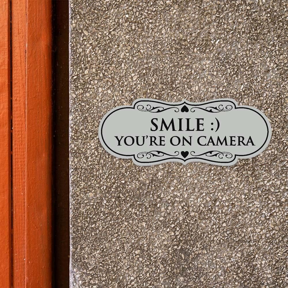 Designer Smile You Are On Camera Sign Wall Door Black Gold Medium Size Set