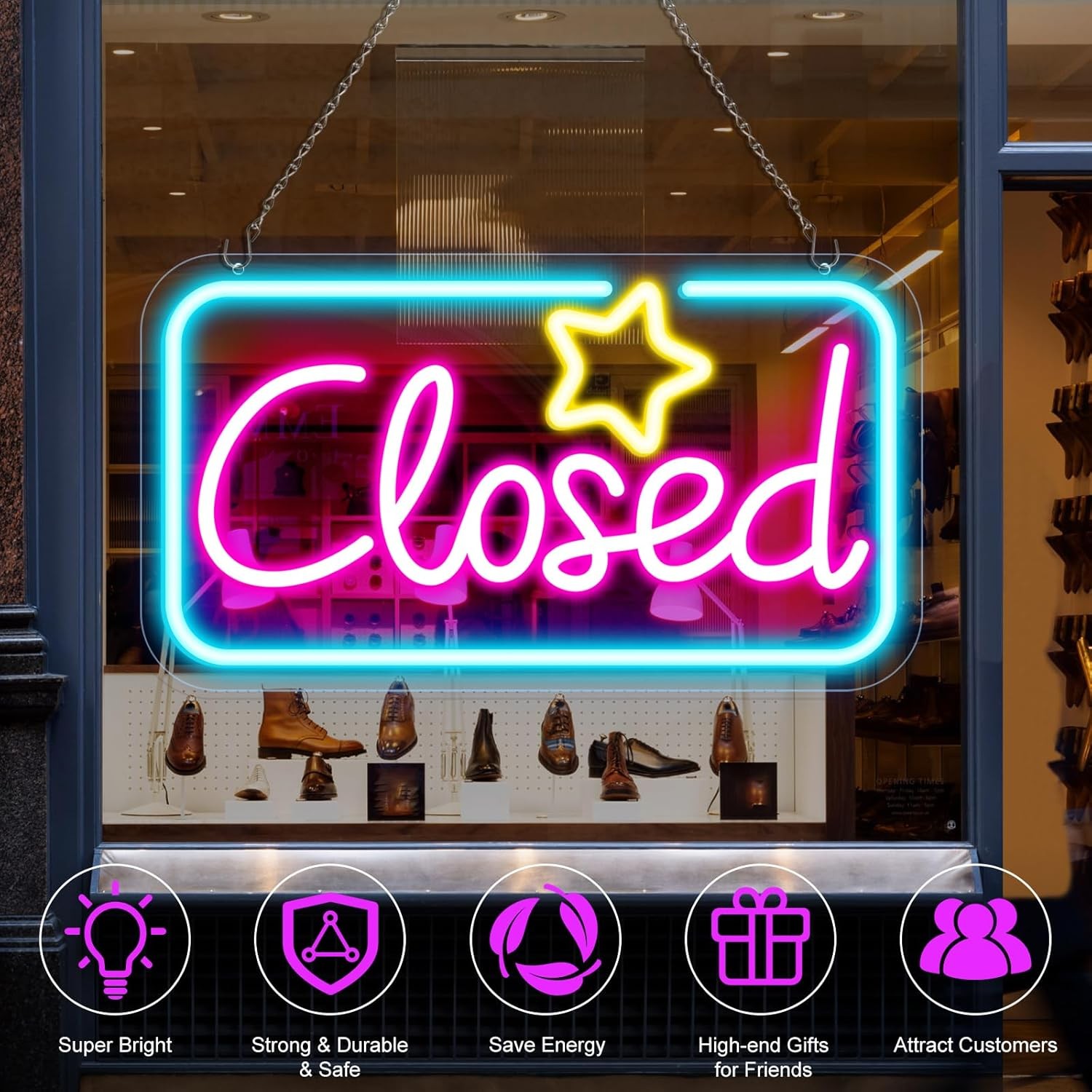 Bright Neon Closed Sign – 16.5&Prime;x9&Prime; LED with ON/OFF Switch for Business Use